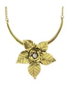 Romwe Gold Antique Style Alloy Big Flower Pendant Necklace