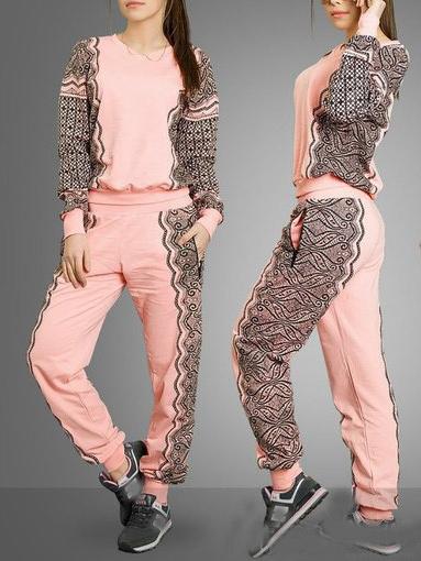 Romwe Pink Lace Embellishment Sweatshrit With Pants