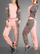 Romwe Pink Lace Embellishment Sweatshrit With Pants