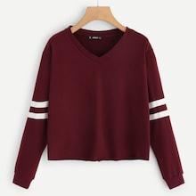 Romwe Striped V-neck Pullover