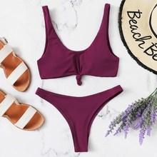 Romwe Scoop Neck Top With High Leg Bikini