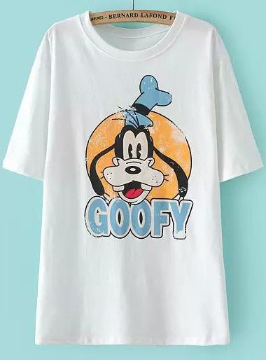 Romwe Dog Goofy Print White T-shirt