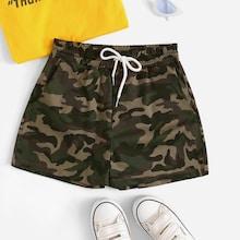 Romwe Camo Print Drawstring Waist Utility Shorts