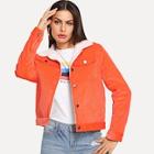 Romwe Neon Orange Contrast Fleece Lined Jacket