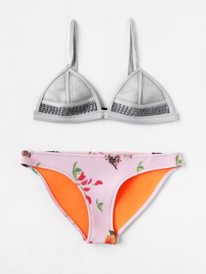 Romwe Plant Print Mix & Match Bikini Set