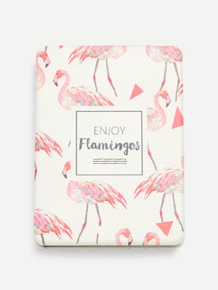 Romwe Flamingo Print Portable Folding Mini Makeup Mirror