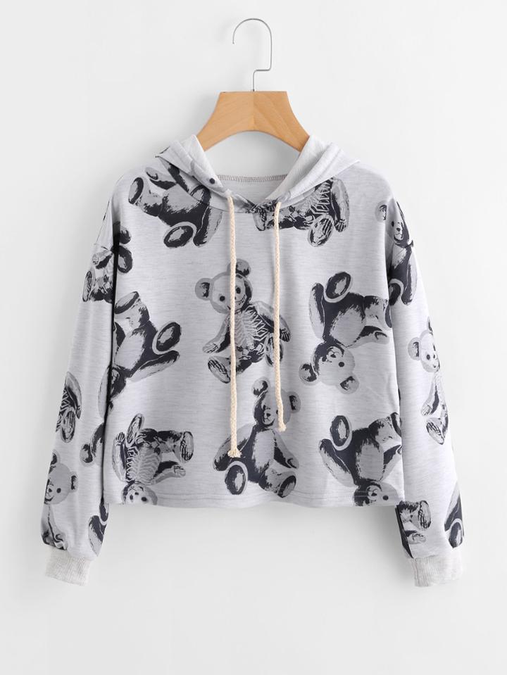 Romwe Bear Print Random Hoodie
