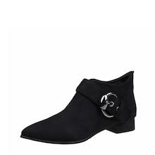 Romwe Point Toe Suede Buckle Strap Flats