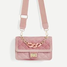 Romwe Chain Detail Twist Lock Quilted Satchel Bag