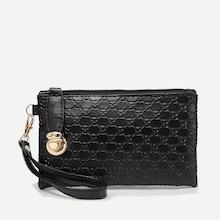 Romwe Texture Embossed Push Lock Clutch Bag