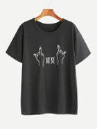 Romwe Black Letter And Gesture Print T-shirt