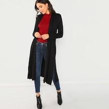 Romwe Long Sleeve Jersey Knit Solid Duster Coat