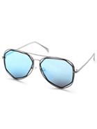Romwe Metal Frame Blue Lens Hollow Out Sunglasses