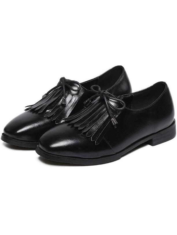 Romwe Black Square Tote Fringed Lace Up Flats