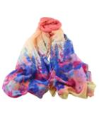 Romwe Yellow Flower Printed Voile Scarf