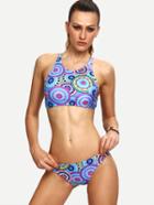 Romwe Racerback Circle Print Bikini Set