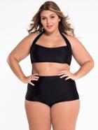 Romwe Black Halter Neck Plus Size Bikini Set