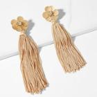 Romwe Metal Flower Detail Tassel Drop Earrings