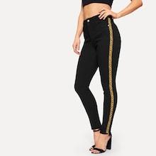 Romwe Leopard Print Side Skinny Jeans