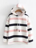 Romwe Dip Hem Striped Hoodie