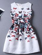 Romwe Butterfly Print Jacquard White A-line Dress