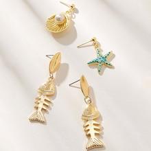 Romwe Shell & Fishbone Design Drop Earrings 2pairs