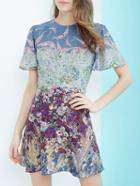 Romwe Multicolor Bell Sleeve A-line Print Dress