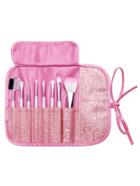 Romwe 8pcs Pink Professional Makeup Brush Set With Letter Print Bag