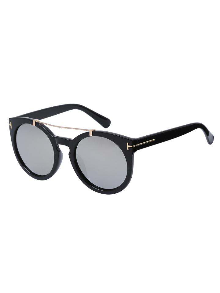 Romwe Silver Lenses Top Bar Oversized Round Sunglasses