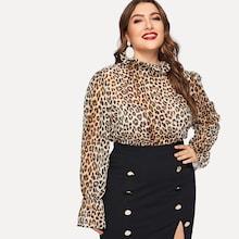 Romwe Plus Frill Cheetah Print Blouse