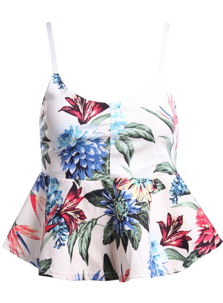 Romwe Scoop Neck Floral Ruffle Top