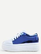 Romwe Blue Round Toe Lace-up Thick-soled Wedges