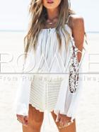 Romwe White Long Sleeve Off The Shoulder Crochet Lace Blouse