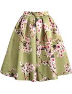 Romwe Floral Pleated Green Skirt