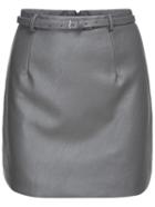 Romwe Belt Zipper Pu Straight Skirt