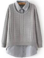 Romwe Long Sleeve Cable Knit Grey Sweater With Sleeveless Blouse