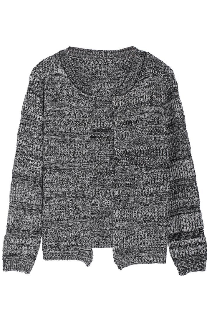 Romwe Gray Open Front Knitted Cardigan