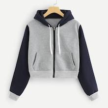Romwe Color-block Zip Hoodie