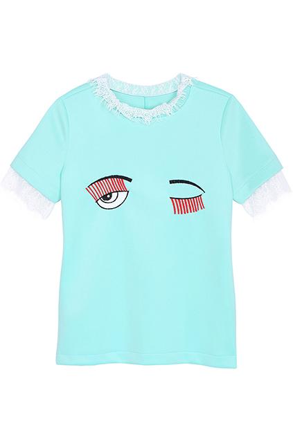 Romwe Cartoon Eyes Print Short-sleeved Green T-shirt