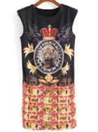 Romwe Sleeveless Crown Leopard Print Dress