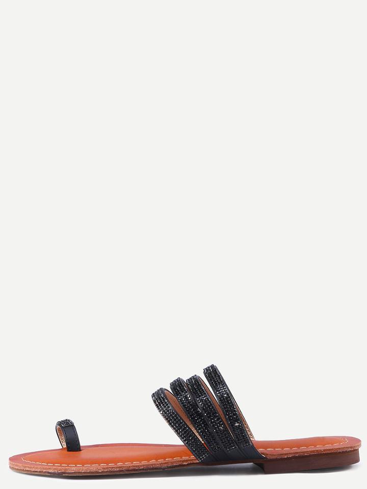 Romwe Black Glittery Flat Flip Sandals