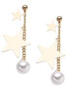 Romwe Gold Plated Star Faux Pearl Drop Earrings