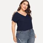 Romwe Plus V-neckline Hollow Out Sleeve Top