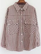 Romwe Lapel With Pockets Plaid Brown Blouse
