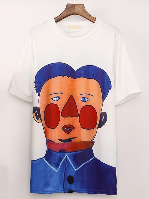 Romwe Cartoon Print Boyfrined T-shirt