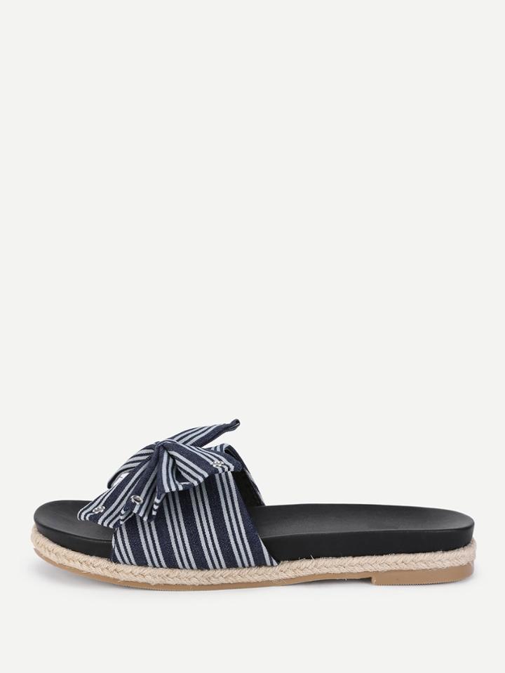 Romwe Bow Design Striped Flat Sandals