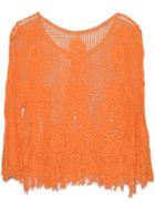 Romwe Orange Lace Crochet Cropped Blouse