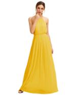 Romwe Yellow Sleeveless Halterneck Pleated Infinity Maxi Dress