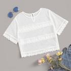 Romwe Contrast Lace Dobby Mesh Blouse