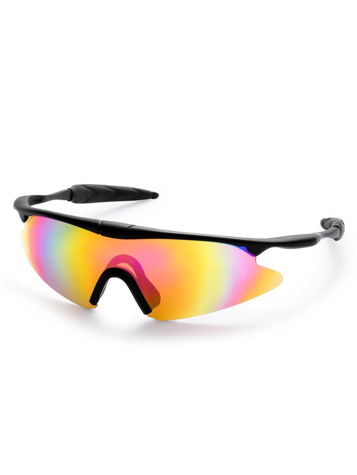 Romwe Black Wrap Iridescent Lens Motorcycle Sunglasses